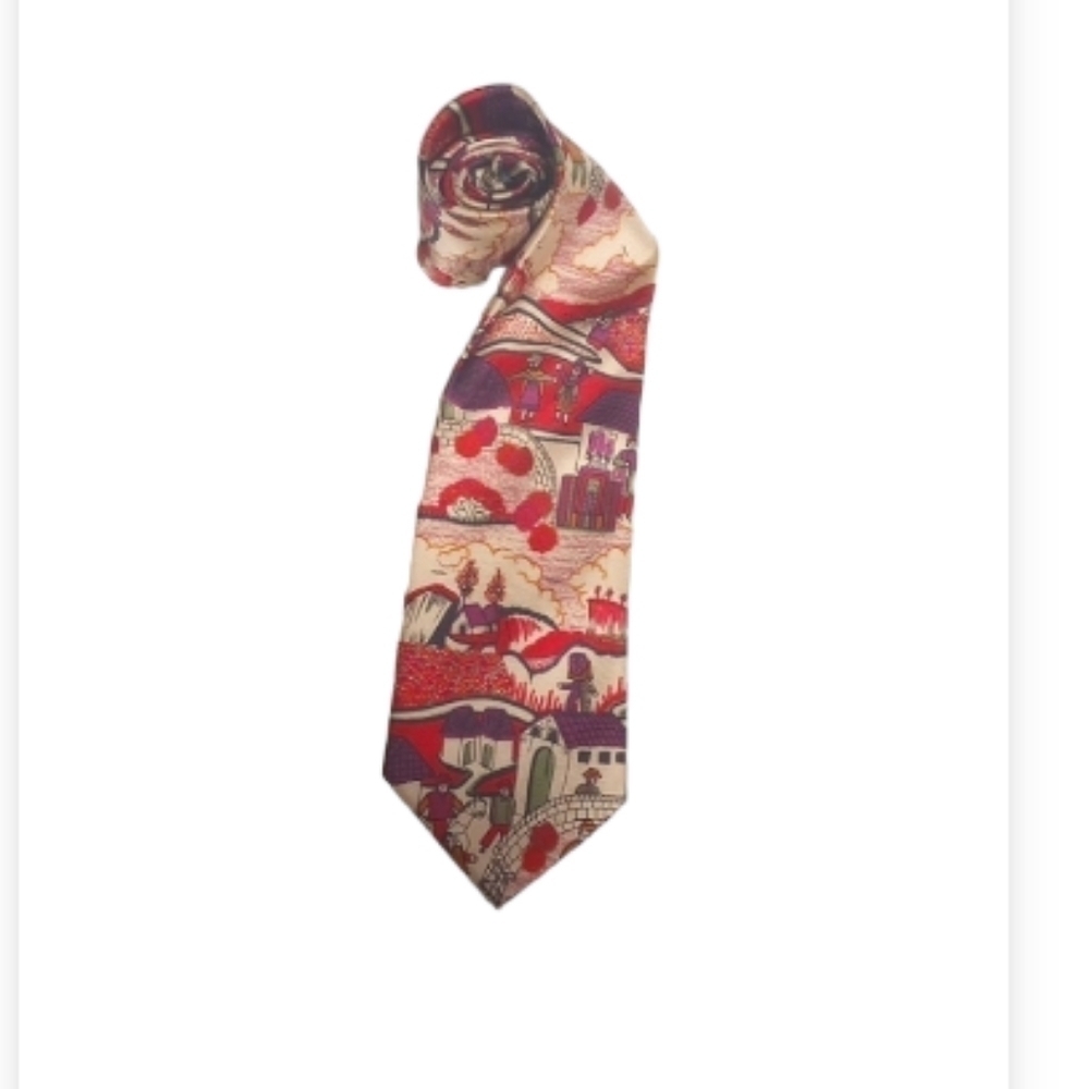 Stuart Hughes Village Scene Tie, 60 x 3.75 inches